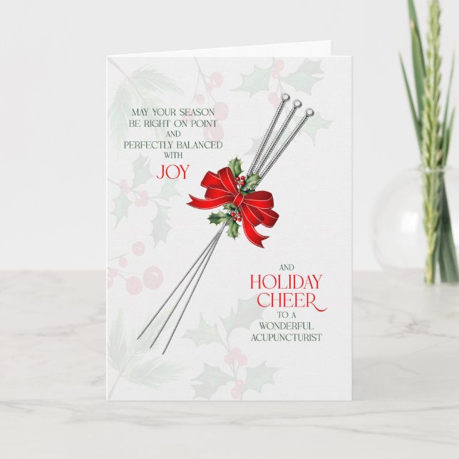 Tarjeta Festiva Acupuncture Needles Seasonal Joy and Cheer (Anverso)