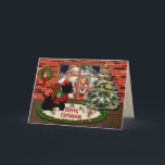 Tarjeta Festiva Adair Scottie & Santa w/Escudo Personalizado<br><div class="desc">Envíe a sus amigos y familiares una tarjeta de vacaciones colorida esta temporada. El perro escocés, con el arco de Adair tartan, mirando por la ventana de Santa con la esperanza de algunos regalos de Navidad! Mira adentro y encuentra que Santa no lo olvidó después de todo. Puede personalizar el...</div>