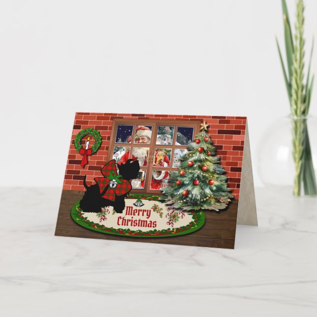 Tarjeta Festiva Adair Scottie & Santa w/Escudo Personalizado (Anverso)