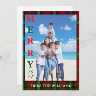 Tarjeta Festiva Add Your Image Custom Tartan Background