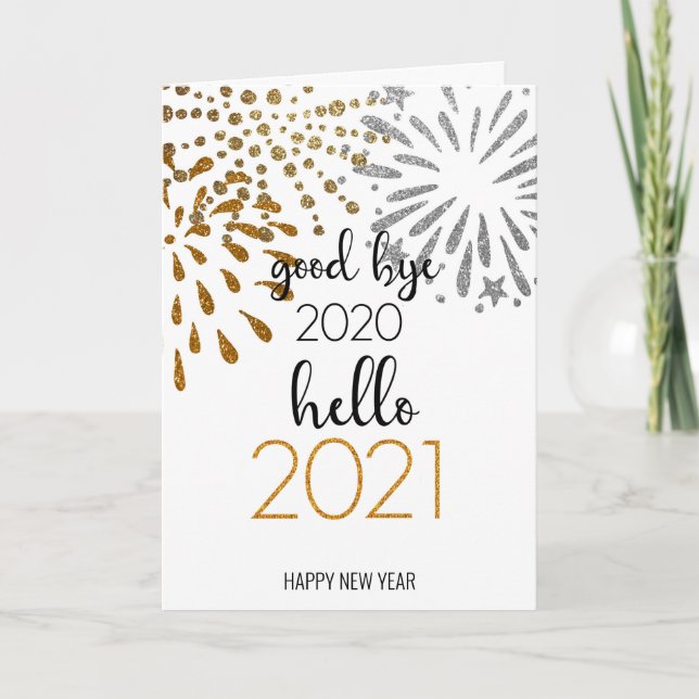 Tarjeta Festiva Adiós 2020 Hola 2021 | Fuegos artificiales festivo (Anverso)