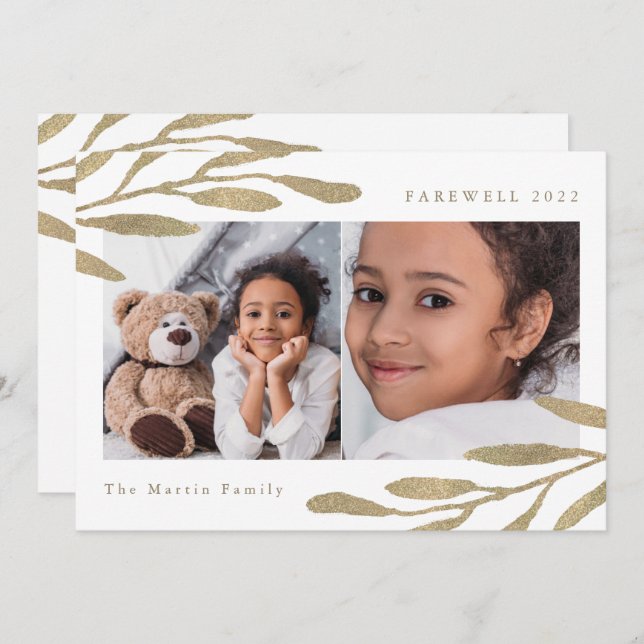 Tarjeta Festiva Adiós 2024 Faux Gold Botanical Two Photo (Anverso / Reverso)