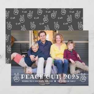 Tarjeta Festiva Adiós Paz 2025 Gris Feliz Año Nuevo Foto Divertida