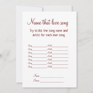 Tarjeta Festiva adivina esa canción de amor juego para la fiesta d