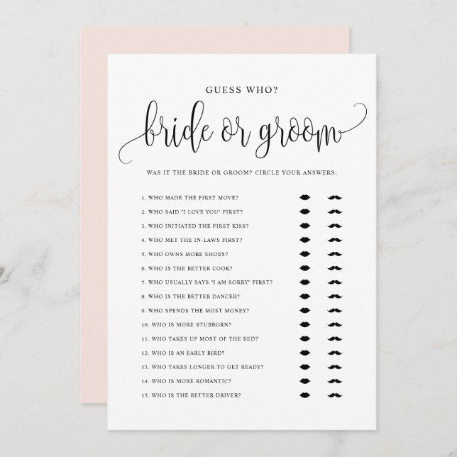 Tarjeta Festiva Adivina quién es la novia o el novio que dijo que  (Anverso / Reverso)