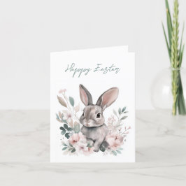 Tarjeta Festiva Adorable acuarela Bunny Spring Floral Easter