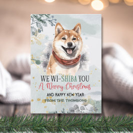 Tarjeta Festiva Adorable acuarela Shiba Inu Navidades