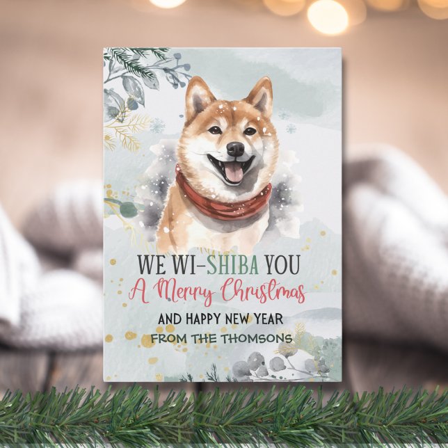 Tarjeta Festiva Adorable acuarela Shiba Inu Navidades (Subido por el creador)