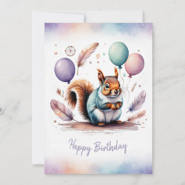 Tarjeta Festiva Adorable Ardilla Acuarela Feliz Cumpleaños