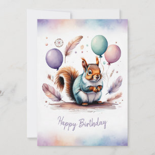 Tarjeta Festiva Adorable Ardilla Acuarela Feliz Cumpleaños