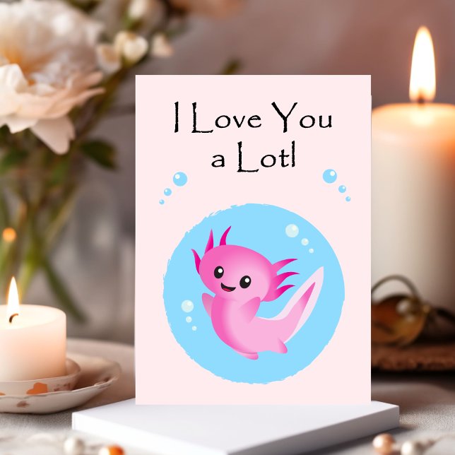 Tarjeta Festiva Adorable Axolotl Rosa Morado Amor San Valentín (Subido por el creador)