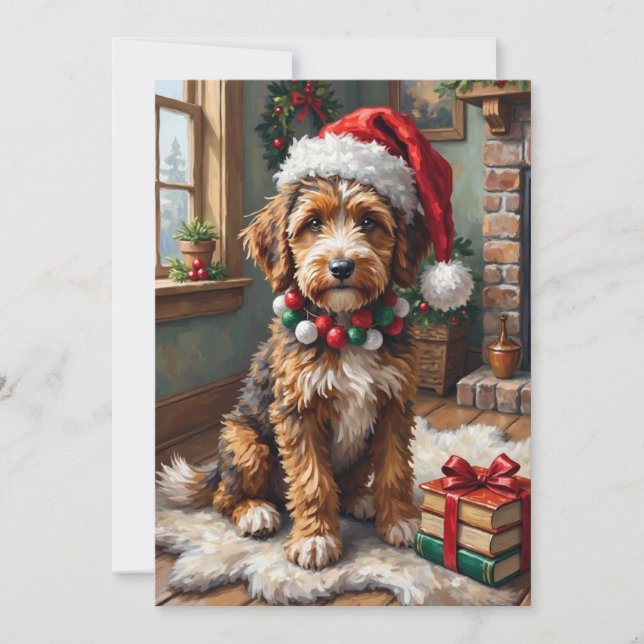 Tarjeta Festiva Adorable Bernedoodle Dog Cozy Knitted Santa Hat (Anverso)