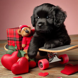 Tarjeta Festiva Adorable Black Puppy Funny Valentine