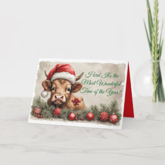 Tarjeta Festiva Adorable Brown Calf Christmas Card -Customize it!