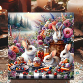 Tarjeta Festiva Adorable Bunny Easter Picnic Brunch Woodland