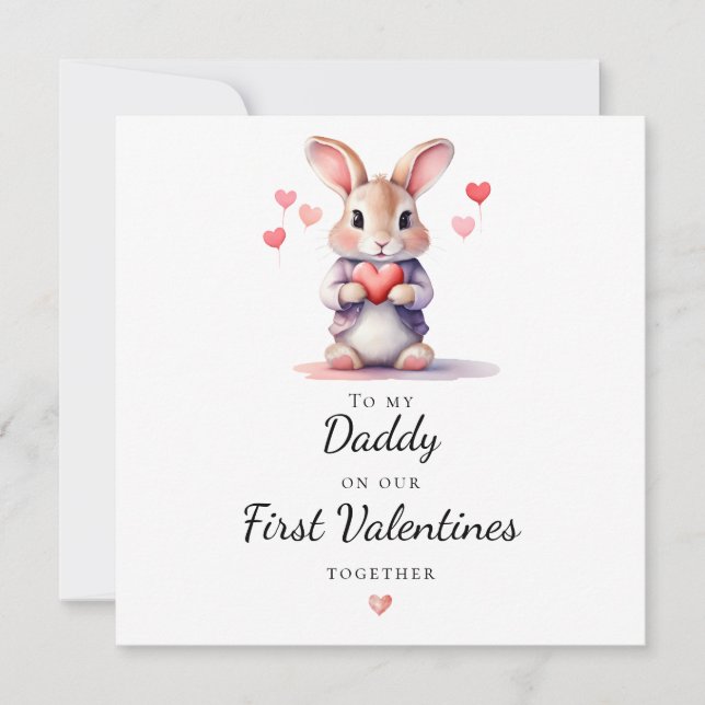 Tarjeta Festiva Adorable Bunny To My Daddy on Our First Valentine (Anverso)