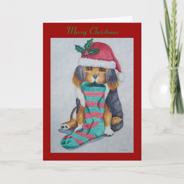 Tarjeta Festiva adorable cachorro negro y marrón con navidades de  (Anverso)
