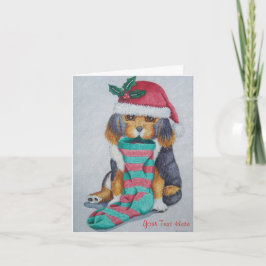 Tarjeta Festiva adorable cachorro negro y marrón vestido para navi