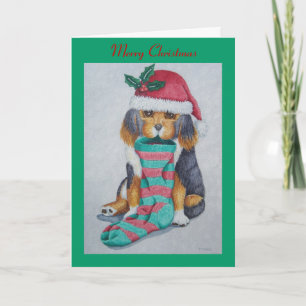 Tarjeta Festiva adorable cachorro negro y marrón vestido para navi