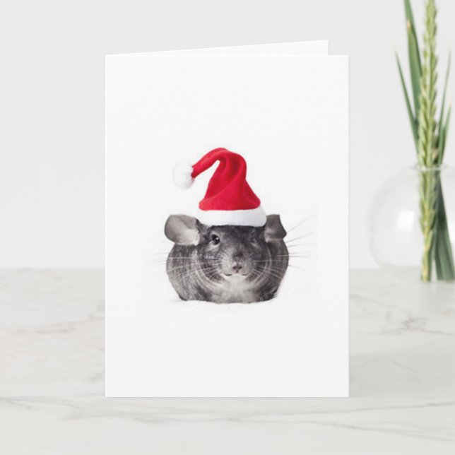 Tarjeta Festiva Adorable Chinchilla Santa Model (Anverso)
