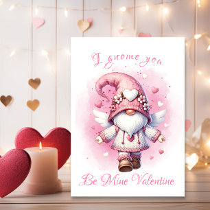 Tarjeta Festiva Adorable color de agua rosada de Gnome San Valentí