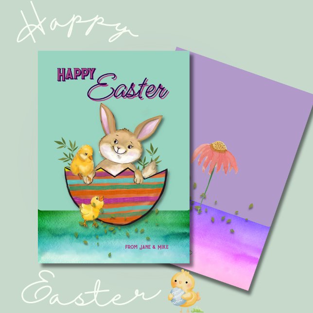 Tarjeta Festiva Adorable conejo de Pascua con pollitos (Adorable Easter Bunny with chicks Holiday Card)