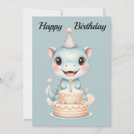 Tarjeta Festiva Adorable Cute Baby Blue Dinosaur Birthday Card