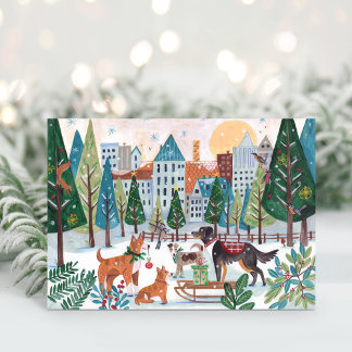 Tarjeta Festiva Adorable Dogs Pet Dog Lover Christmas City Park
