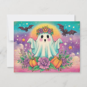 Tarjeta Festiva Adorable fantasmita con corona