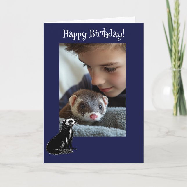 Tarjeta Festiva Adorable Ferret Fun Photo Birday Card (Anverso)