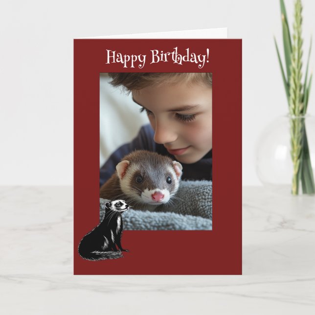 Tarjeta Festiva Adorable Ferret Fun Photo Birday Card (Anverso)