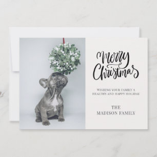 Tarjeta Festiva Adorable Foto de Perro Personalizada con Muérdago 