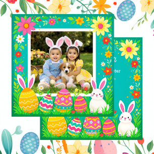 Tarjeta Festiva Adorable Foto Familiar Personalizada de Feliz Pasc