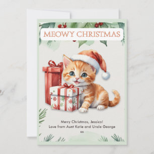 Tarjeta Festiva Adorable gatito ginger de acuarela personalizada N