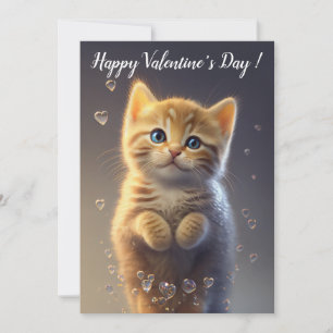 Tarjeta Festiva Adorable Gatito Ginger Tabby para San Valentín