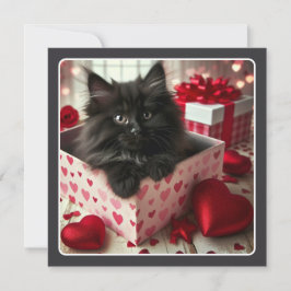 Tarjeta Festiva Adorable Gatito Negro en Caja Graciosa San Valentí