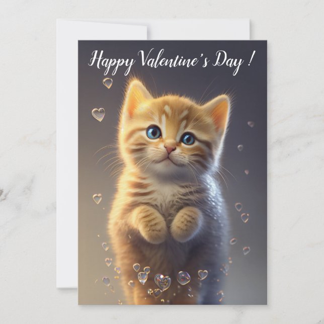 Tarjeta Festiva Adorable Gatito Tabby Pelirrojo de San Valentín (Anverso)