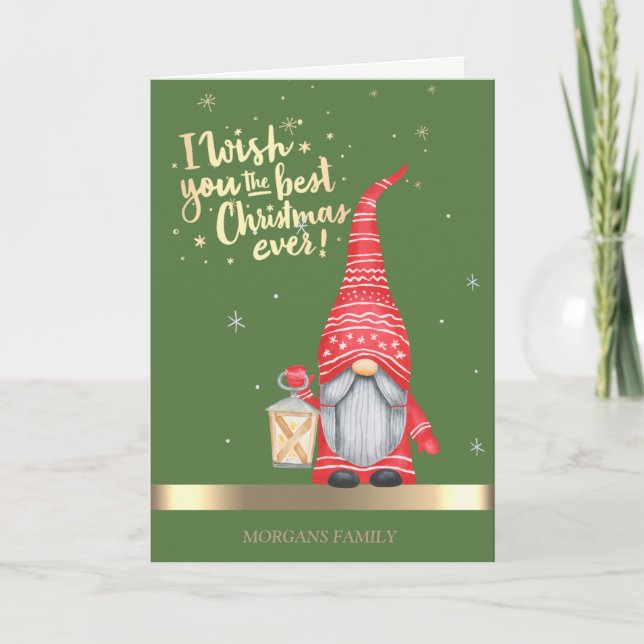 Tarjeta Festiva Adorable Gnome Holiday (Anverso)