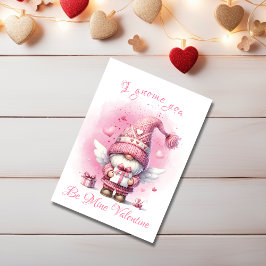 Tarjeta Festiva Adorable Gnome Rosa Con Acuarela De Regalo Valenti