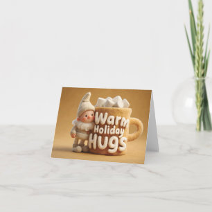 Tarjeta Festiva Adorable Gnomo de Fieltro con Taza de Malvavisco