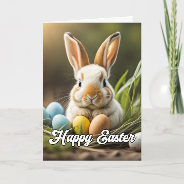 Tarjeta Festiva Adorable Happy Easter Bunny (Anverso)