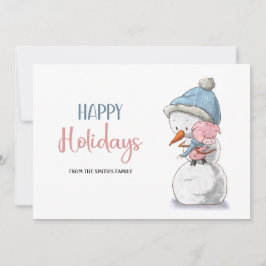 Tarjeta Festiva Adorable Happy Holidays Snowman Pig