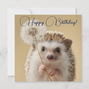 Tarjeta Festiva Adorable Hedgehog sosteniendo un Dandelion