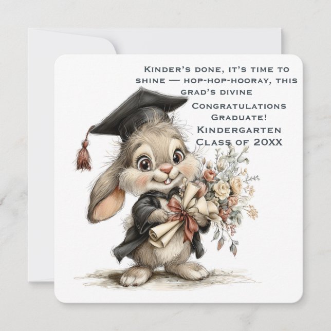 Tarjeta Festiva Adorable Kindergarten Graduate Bunny Illustration  (Anverso)