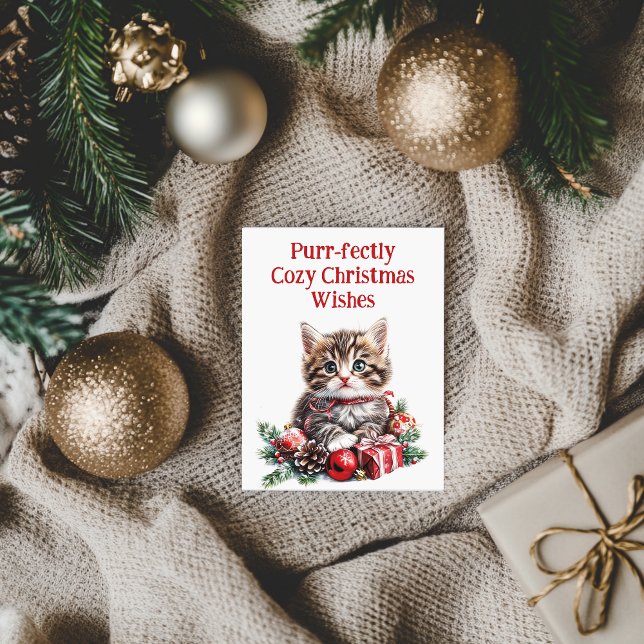 Tarjeta Festiva Adorable Kitten (cute kitten christmas card)