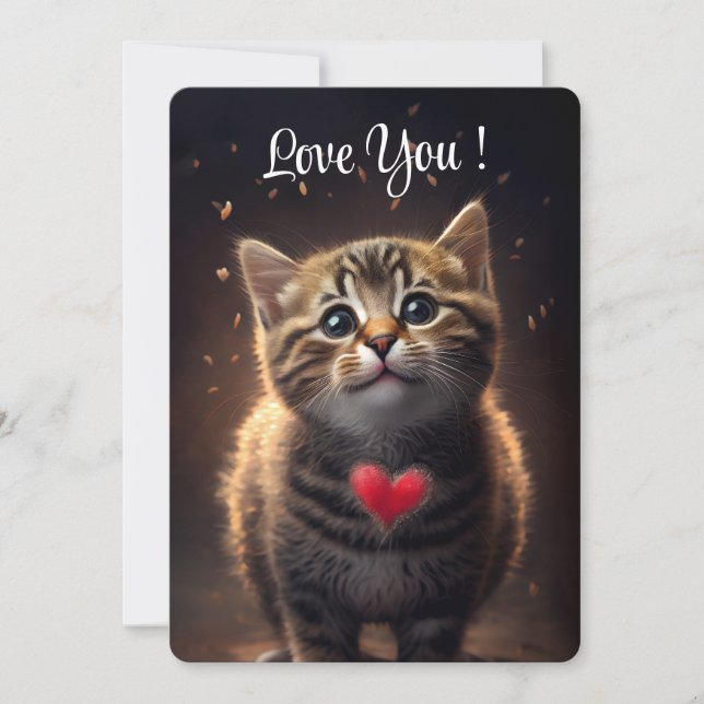 Tarjeta Festiva Adorable Kitten Te Ama - El día de San Valentín (Anverso)