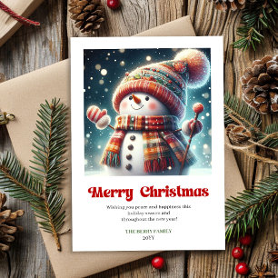 Tarjeta Festiva Adorable muñeco de nieve de dibujos animados edita