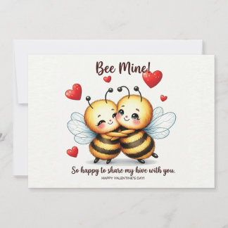 Tarjeta Festiva Adorable Pareja de Abejas Enamoradas con Corazones