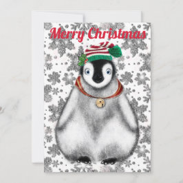 Tarjeta Festiva Adorable pingüino de copos de nieve brillantes par