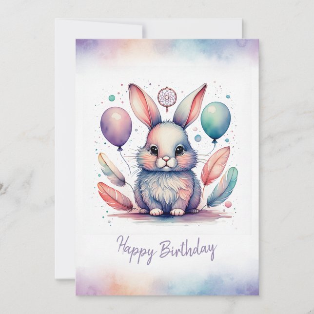 Tarjeta Festiva Adorable Rabbit BunnyLonghorn Happy Birthday (Anverso)